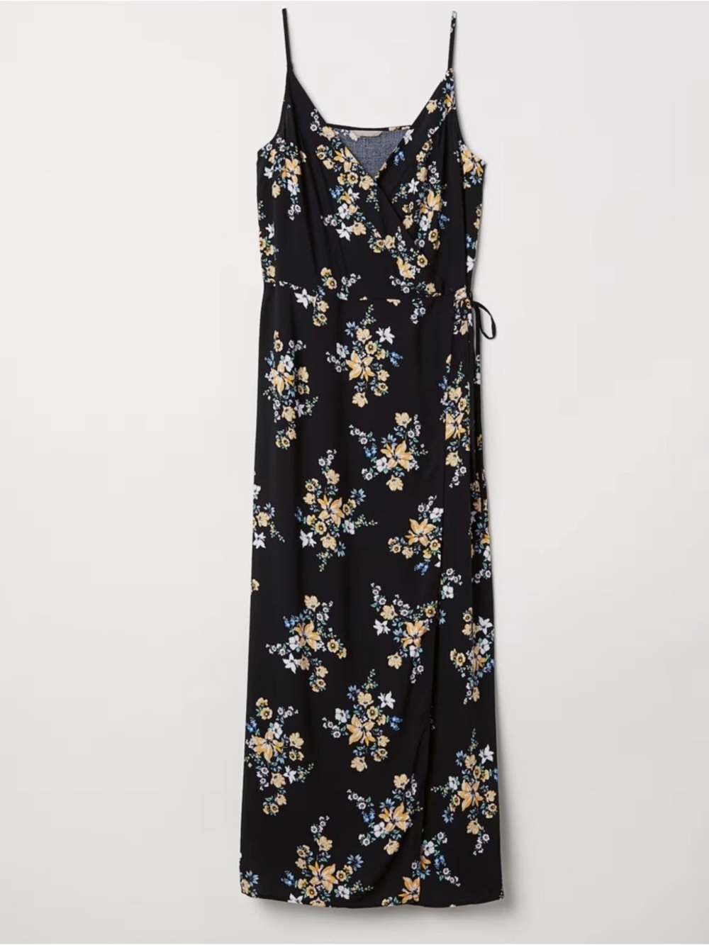 H&M Black floral maxi wrap dress